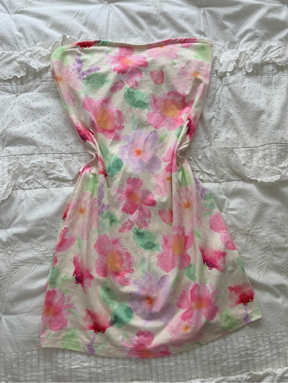 Soleia Strapless Floral Pink Mini Watercolor Dress Size Medium - Picture 2 of 5